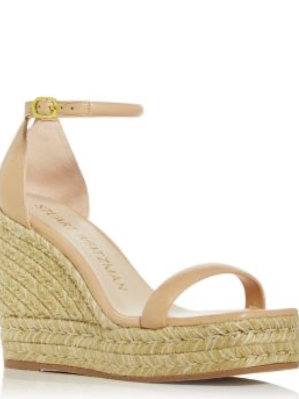 Stuart Weitzman Beige Leather Espadrille Wedge Sandals